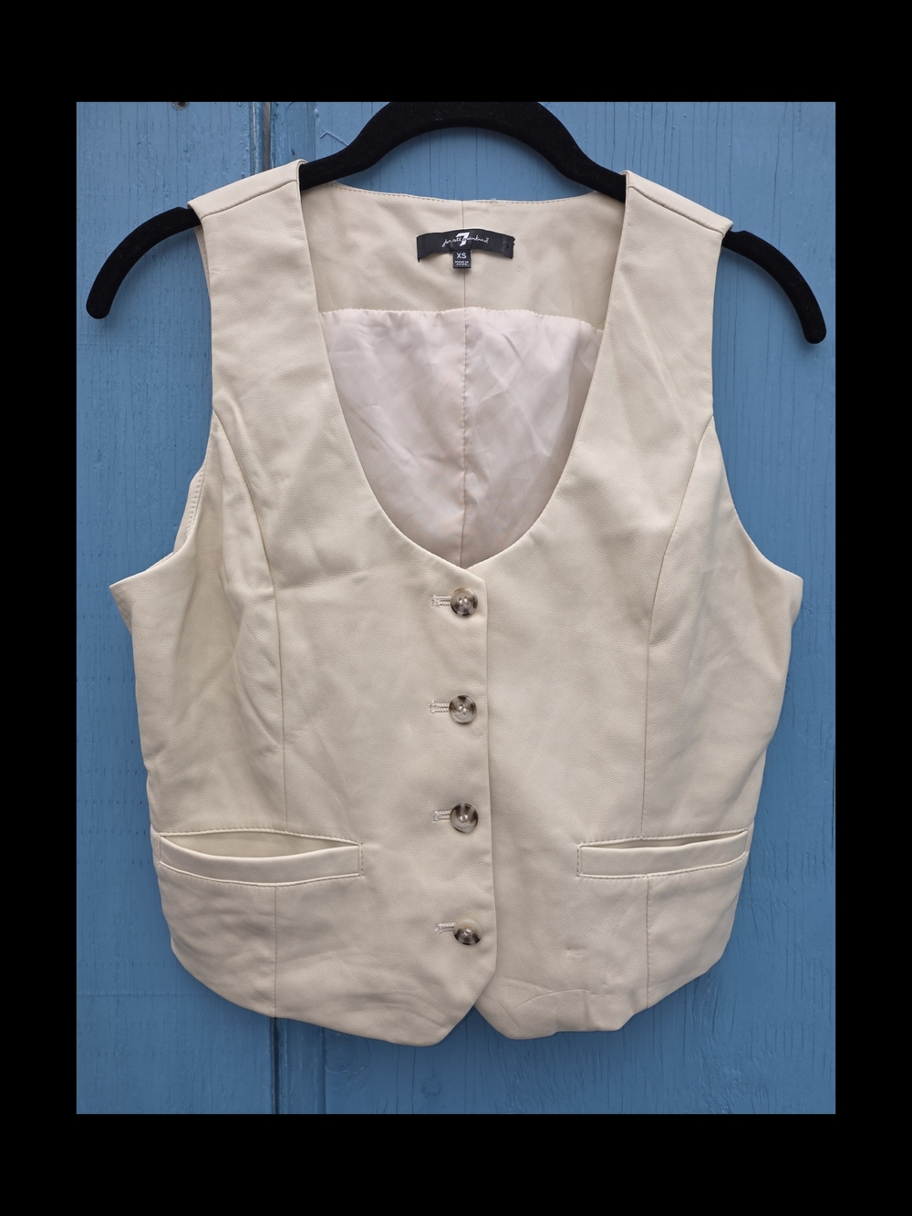 7 For All Mankind Faux Leather Cream Women's Tailored Button Vest